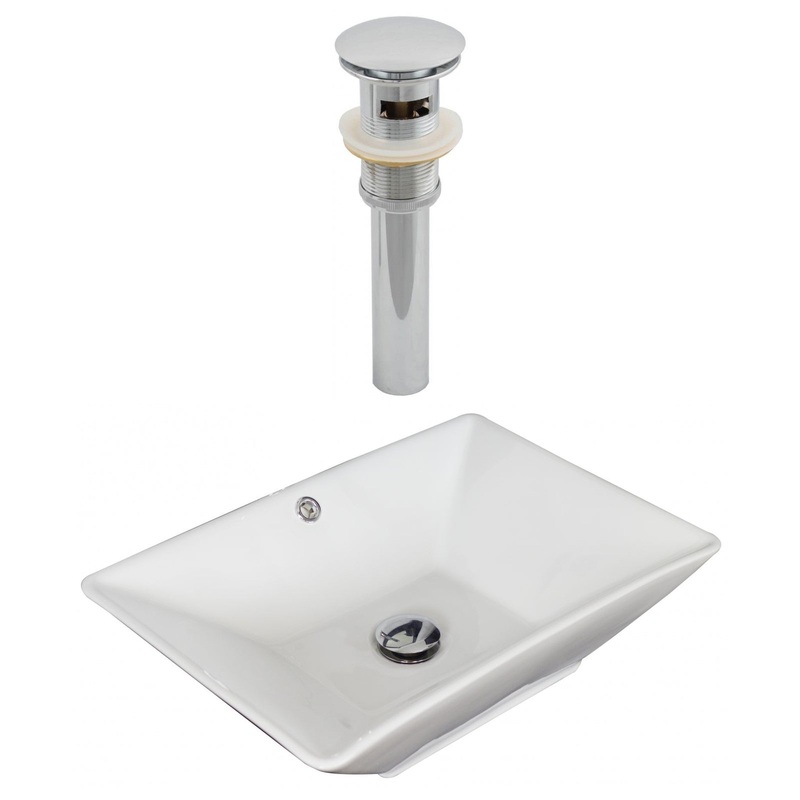 American Imaginations AI-14903 22" White Rectangular Ceramic Above Counter Bathroom Vessel Sink Set
