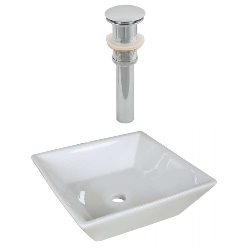 American Imaginations AI-14905 16" White Square Ceramic Above Counter Bathroom Vessel Sink Set