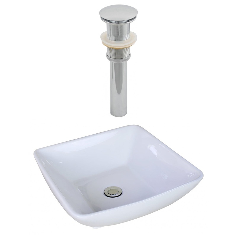 American Imaginations AI-14908 17" White Square Ceramic Above Counter Bathroom Vessel Sink Set