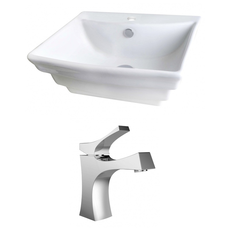 American Imaginations AI-14909 20" White Rectangular Ceramic Above Counter Bathroom Vessel Sink Set