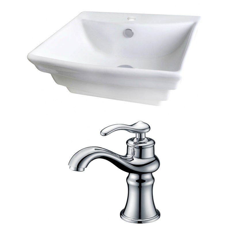American Imaginations AI-14910 20" White Rectangular Ceramic Above Counter Bathroom Vessel Sink Set