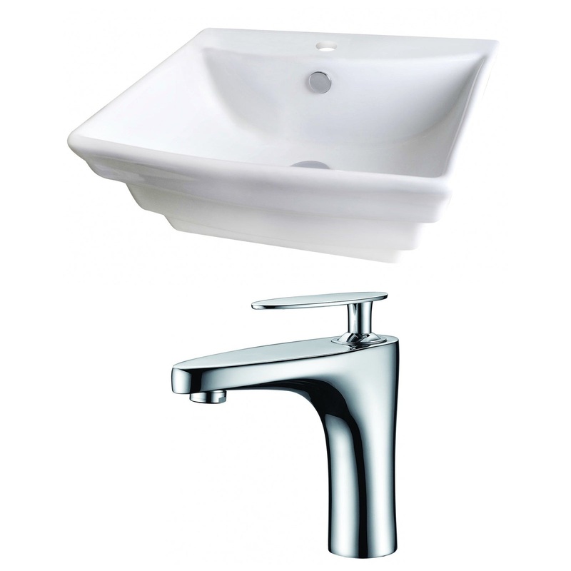 American Imaginations AI-14911 20" White Rectangular Ceramic Above Counter Bathroom Vessel Sink Set
