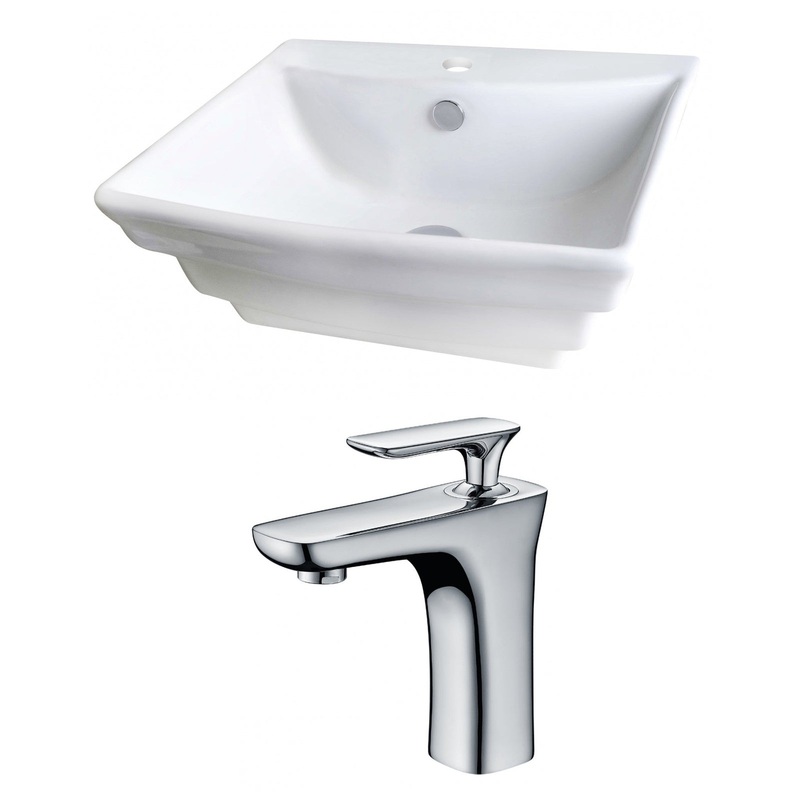 American Imaginations AI-14912 20" White Rectangular Ceramic Above Counter Bathroom Vessel Sink Set