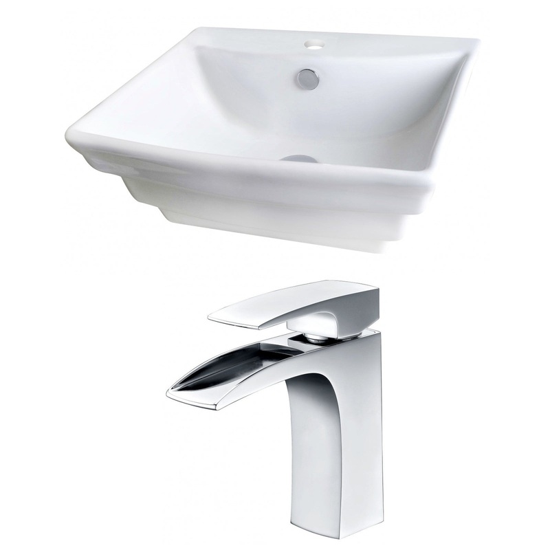 American Imaginations AI-14913 20" White Rectangular Ceramic Above Counter Bathroom Vessel Sink Set