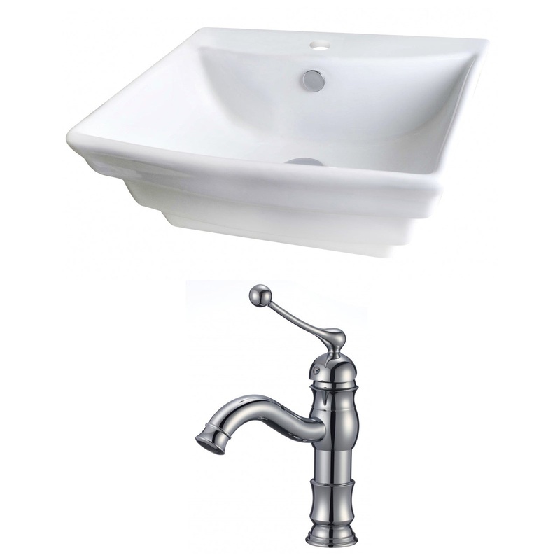 American Imaginations AI-14915 20" White Rectangular Ceramic Above Counter Bathroom Vessel Sink Set