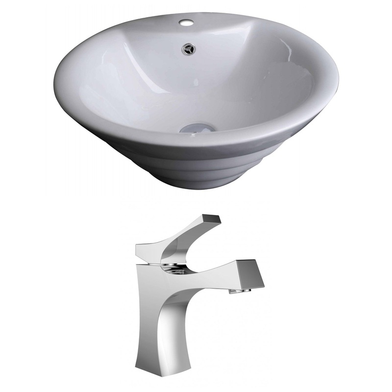 American Imaginations AI-14916 19" White Round Ceramic Above Counter Bathroom Vessel Sink Set