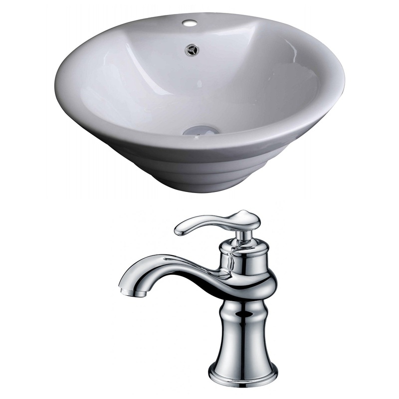 American Imaginations AI-14917 19" White Round Ceramic Above Counter Bathroom Vessel Sink Set