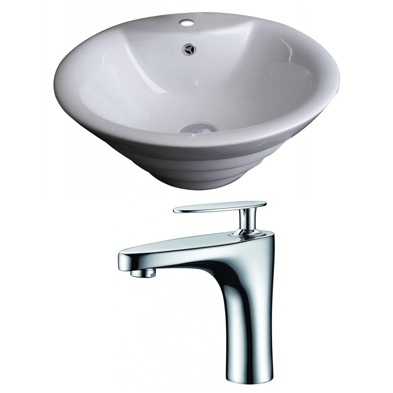 American Imaginations AI-14918 19" White Round Ceramic Above Counter Bathroom Vessel Sink Set