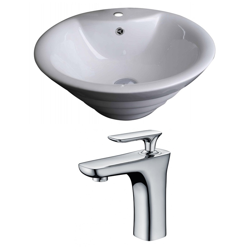 American Imaginations AI-14919 19" White Round Ceramic Above Counter Bathroom Vessel Sink Set