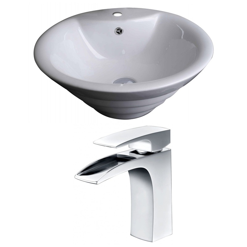 American Imaginations AI-14920 19" White Round Ceramic Above Counter Bathroom Vessel Sink Set