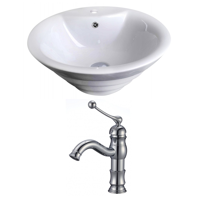American Imaginations AI-14922 19" White Round Ceramic Above Counter Bathroom Vessel Sink Set