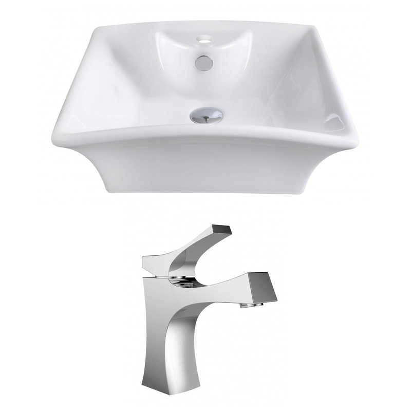 American Imaginations AI-14923 20" White Rectangular Ceramic Above Counter Bathroom Vessel Sink Set