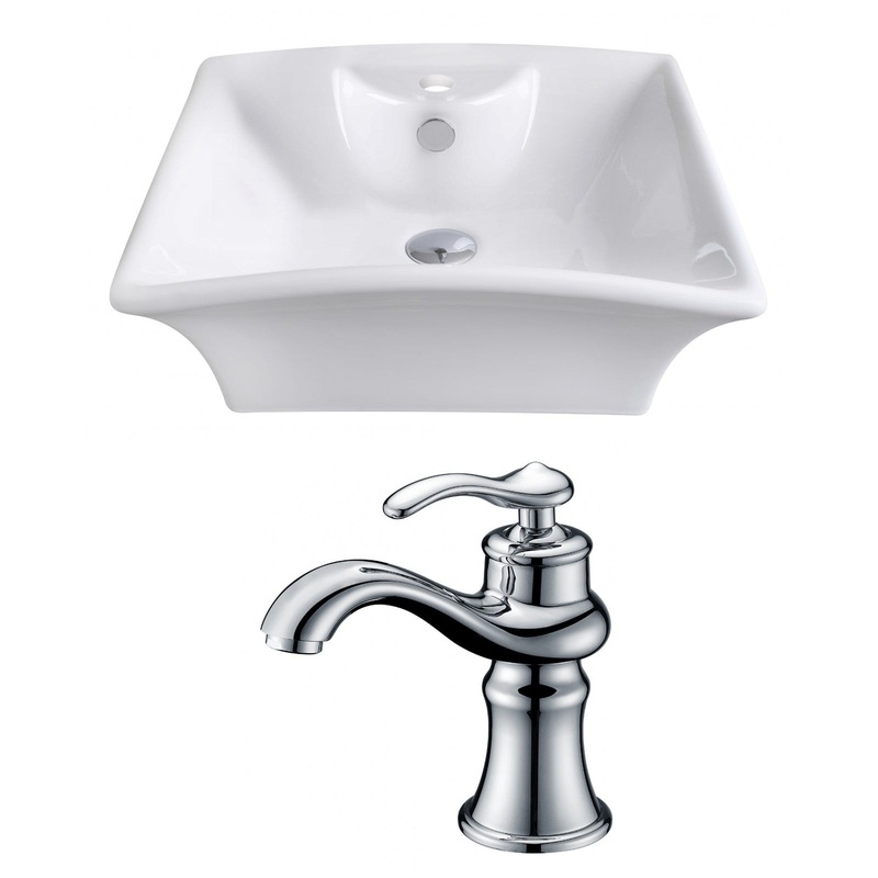 American Imaginations AI-14924 20" White Rectangular Ceramic Above Counter Bathroom Vessel Sink Set