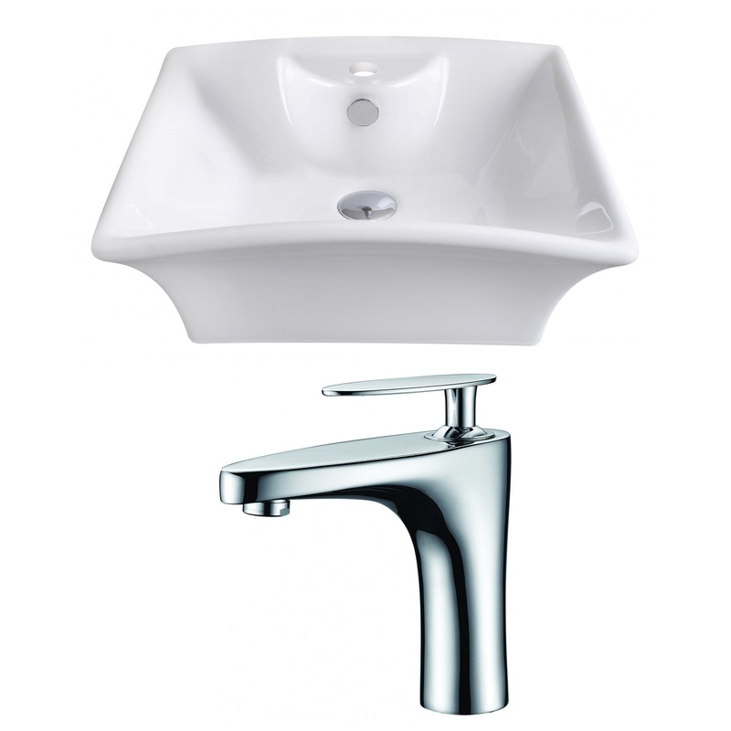 American Imaginations AI-14925 20" White Rectangular Ceramic Above Counter Bathroom Vessel Sink Set