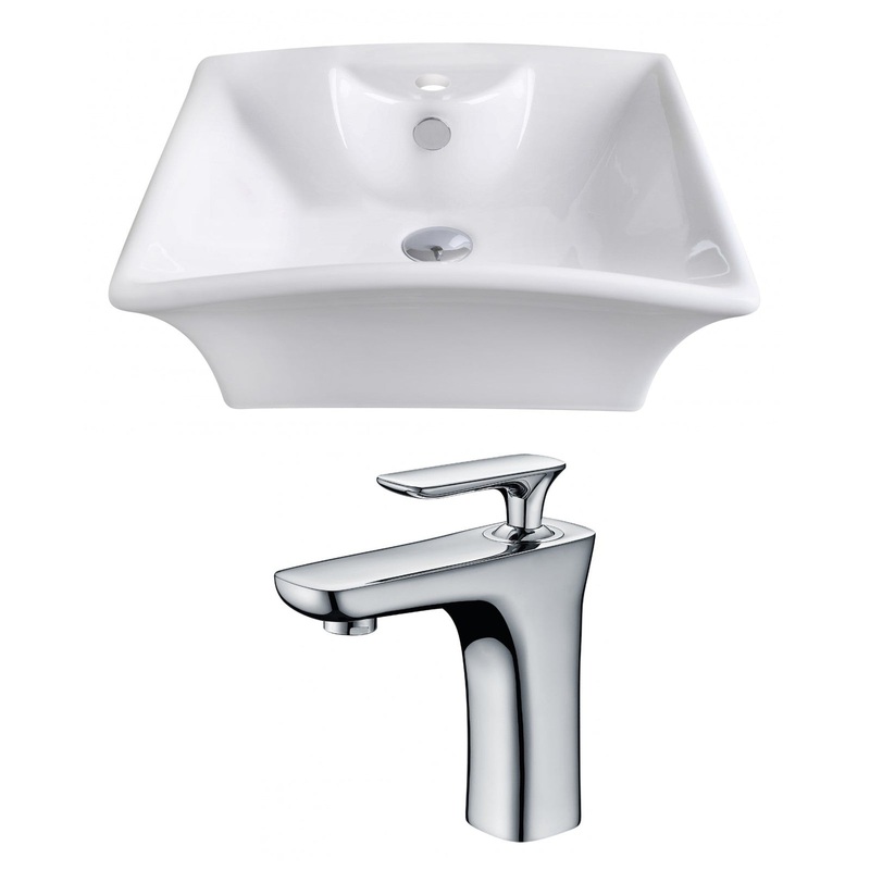 American Imaginations AI-14926 20" White Rectangular Ceramic Above Counter Bathroom Vessel Sink Set
