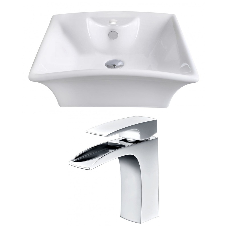 American Imaginations AI-14927 20" White Rectangular Ceramic Above Counter Bathroom Vessel Sink Set
