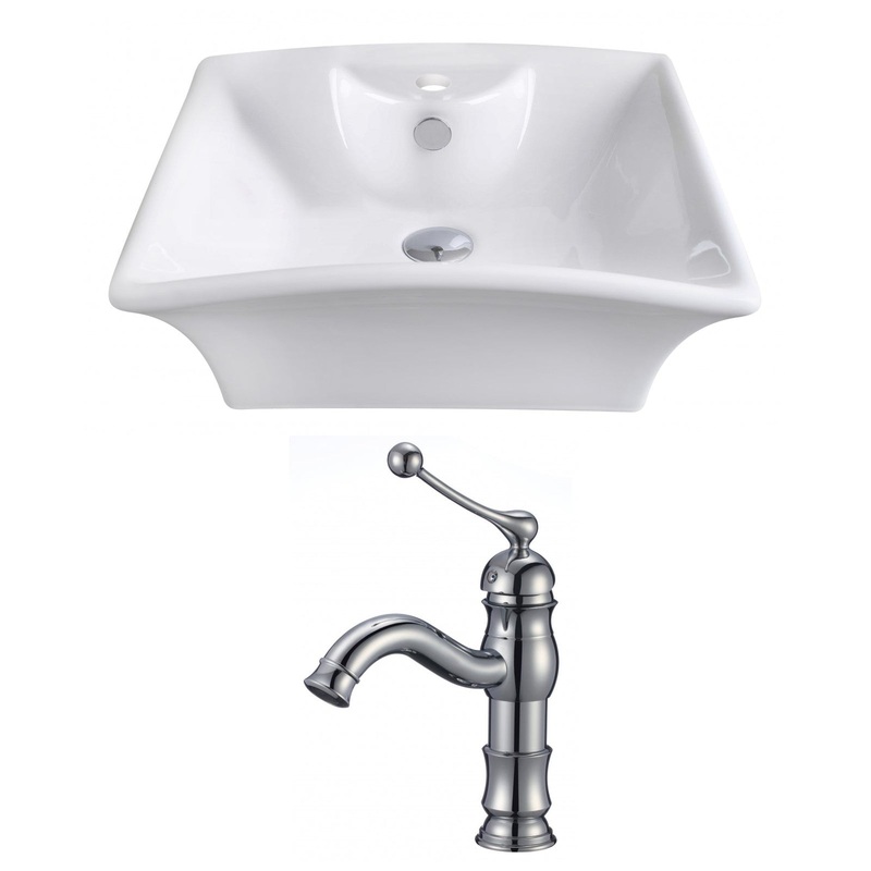 American Imaginations AI-14929 20" White Rectangular Ceramic Above Counter Bathroom Vessel Sink Set