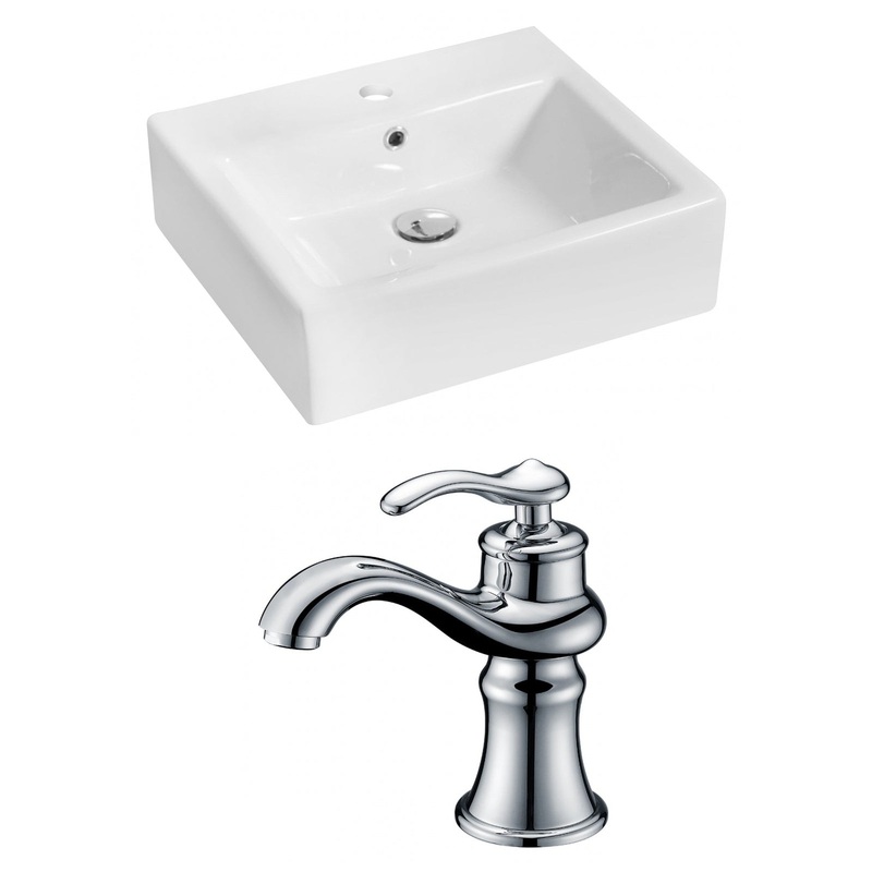 American Imaginations AI-14931 21" White Rectangular Ceramic Above Counter Bathroom Vessel Sink Set