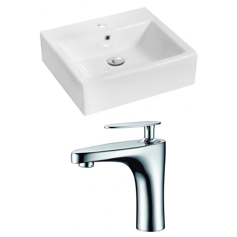 American Imaginations AI-14932 21" White Rectangular Ceramic Above Counter Bathroom Vessel Sink Set