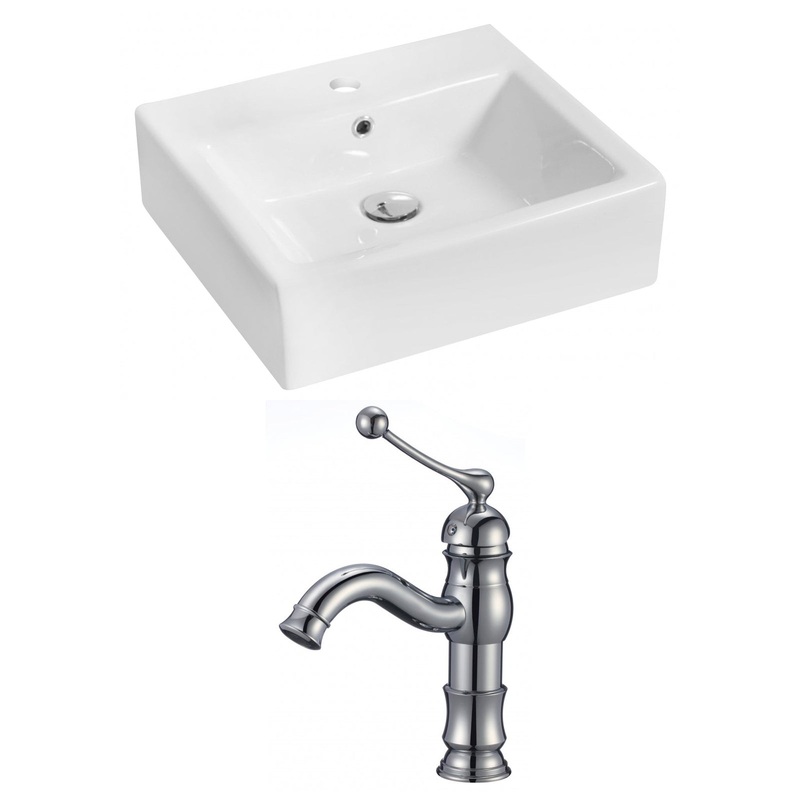 American Imaginations AI-14936 21" White Rectangular Ceramic Above Counter Bathroom Vessel Sink Set