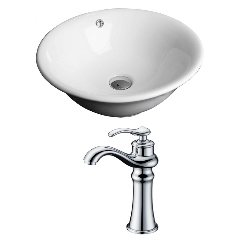 American Imaginations AI-14937 17" White Round Ceramic Above Counter Bathroom Vessel Sink Set