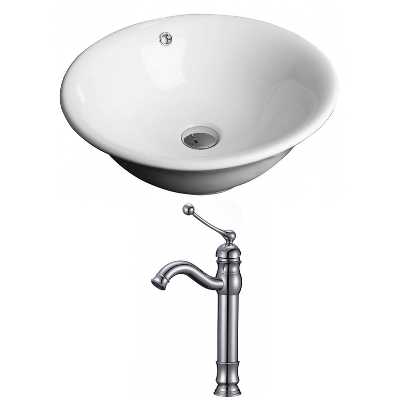 American Imaginations AI-14939 17" White Round Ceramic Above Counter Bathroom Vessel Sink Set