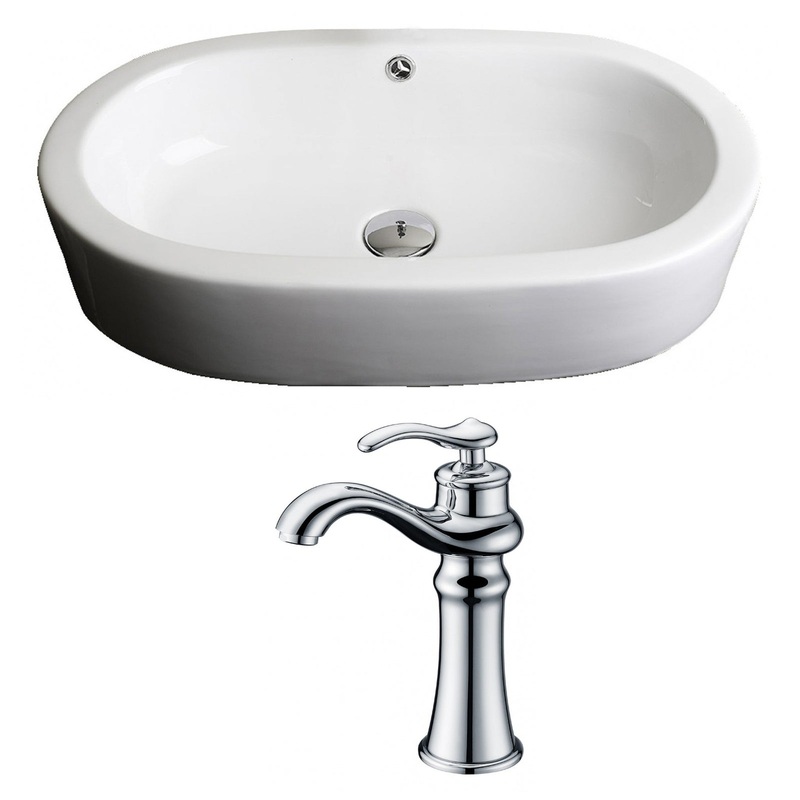 American Imaginations AI-14940 25" White Oval Ceramic Semi-Recessed Bathroom Vessel Sink Set