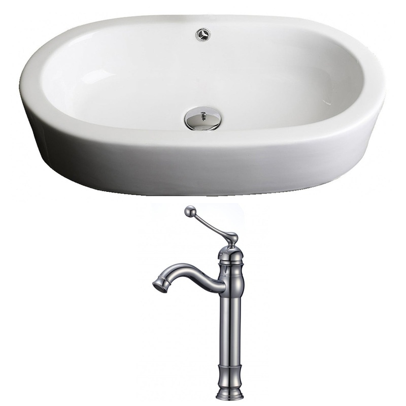 American Imaginations AI-14942 25" White Oval Ceramic Semi-Recessed Bathroom Vessel Sink Set