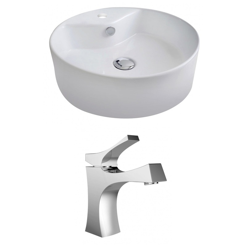 American Imaginations AI-14943 18" White Round Ceramic Above Counter Bathroom Vessel Sink Set