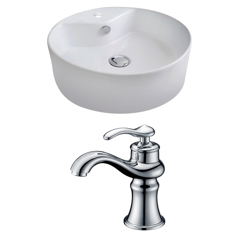 American Imaginations AI-14944 18" White Round Ceramic Above Counter Bathroom Vessel Sink Set