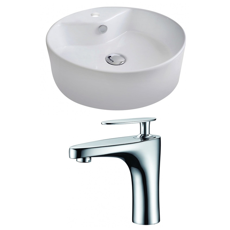American Imaginations AI-14945 18" White Round Ceramic Above Counter Bathroom Vessel Sink Set