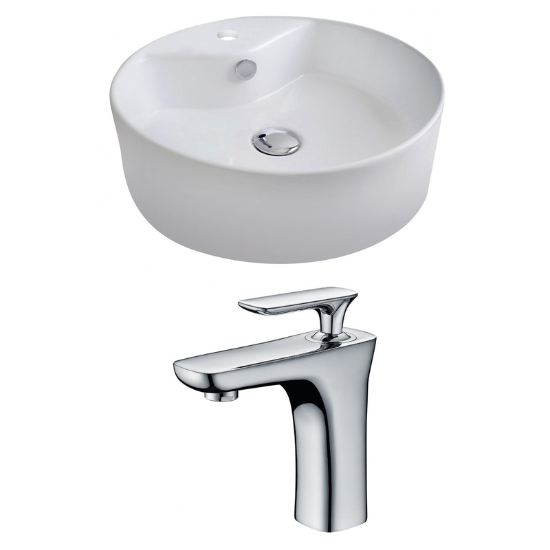 American Imaginations AI-14946 18" White Round Ceramic Above Counter Bathroom Vessel Sink Set