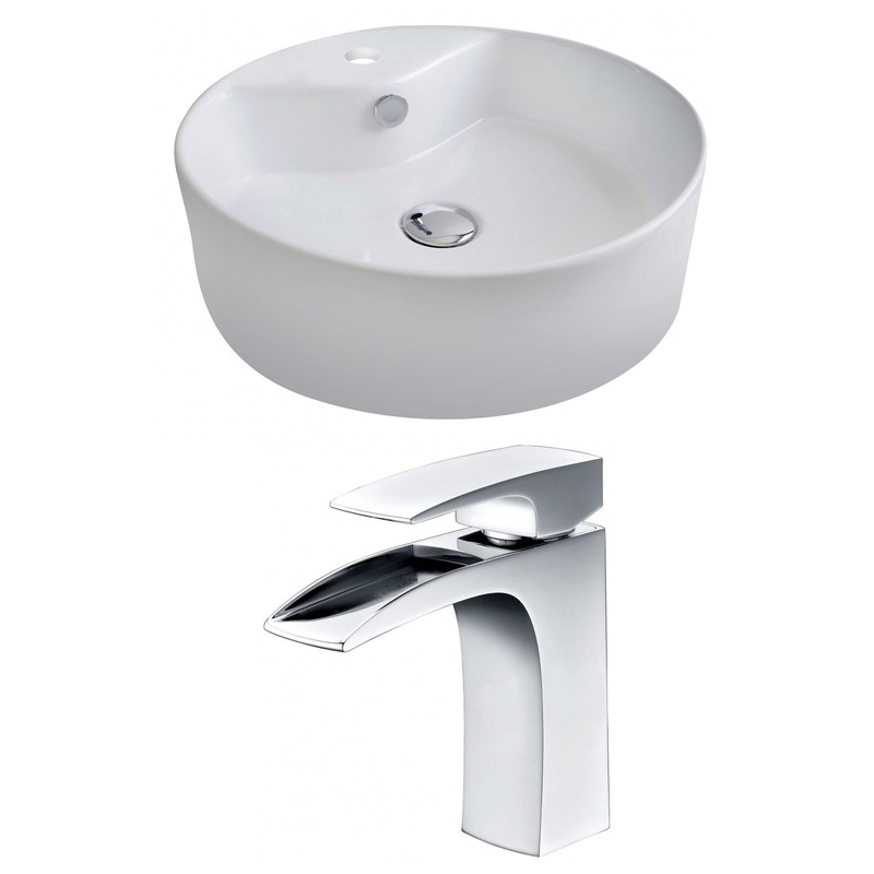 American Imaginations AI-14947 18" White Round Ceramic Above Counter Bathroom Vessel Sink Set