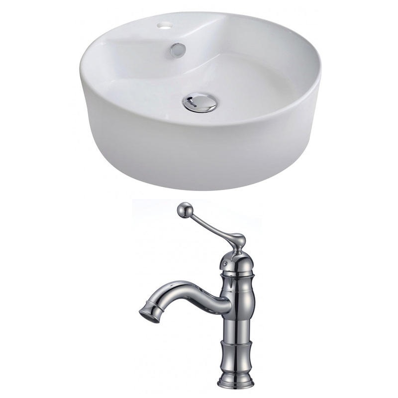 American Imaginations AI-14949 18" White Round Ceramic Above Counter Bathroom Vessel Sink Set