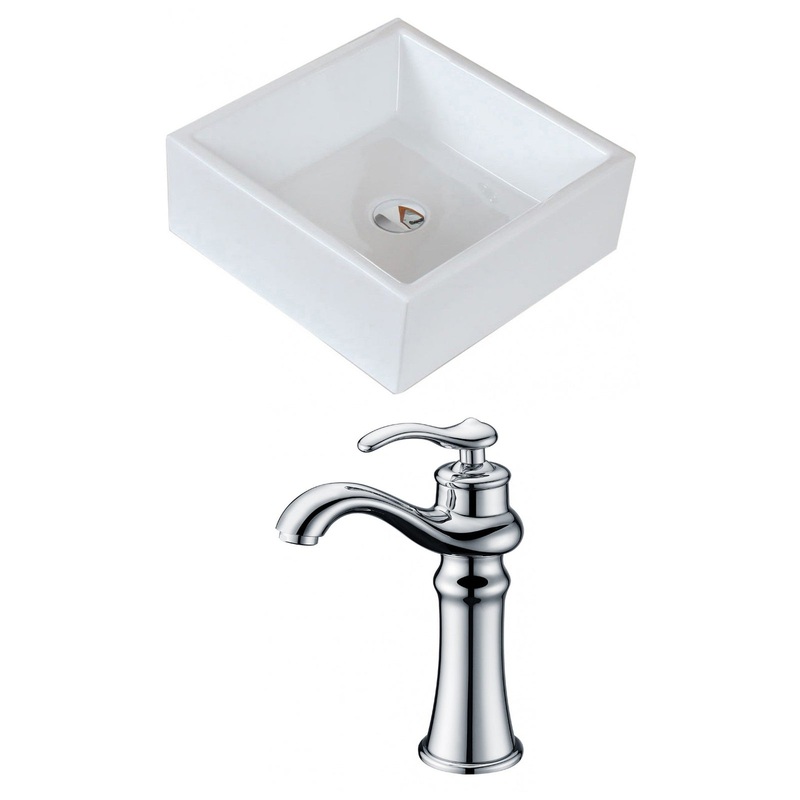 American Imaginations AI-14950 15" White Square Ceramic Above Counter Bathroom Vessel Sink Set
