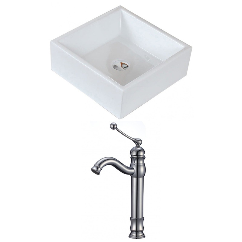 American Imaginations AI-14952 15" White Square Ceramic Above Counter Bathroom Vessel Sink Set