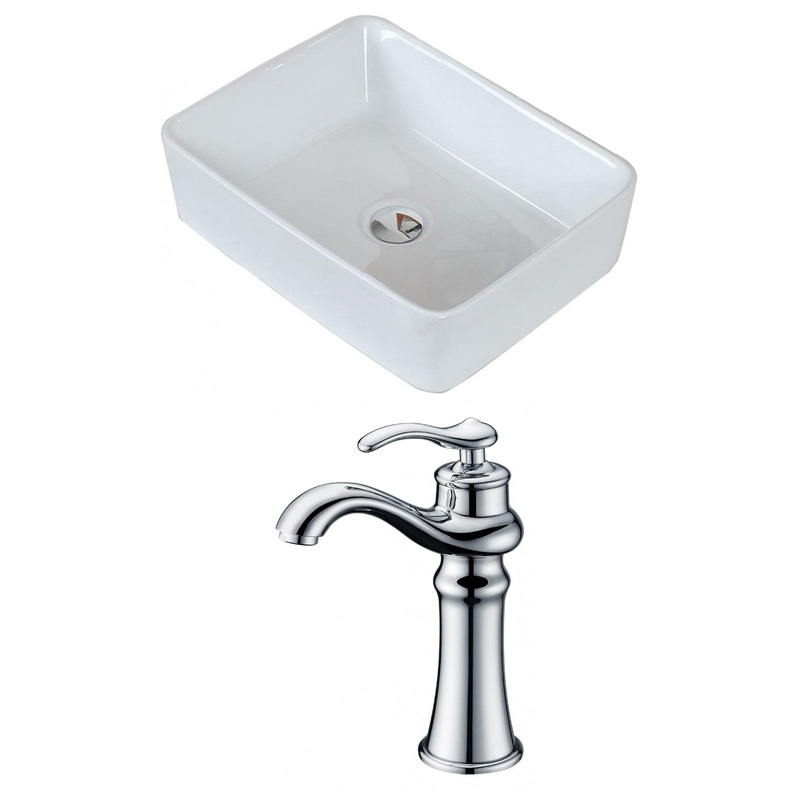 American Imaginations AI-14953 19" White Rectangular Ceramic Above Counter Bathroom Vessel Sink Set