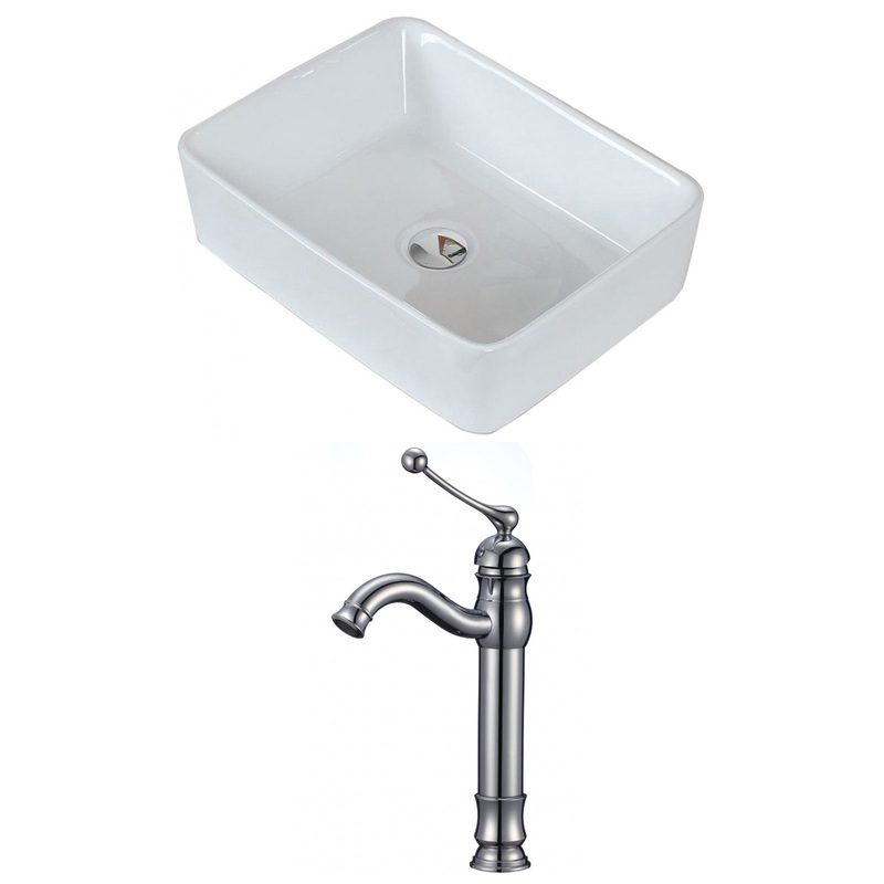 American Imaginations AI-14955 19" White Rectangular Ceramic Above Counter Bathroom Vessel Sink Set