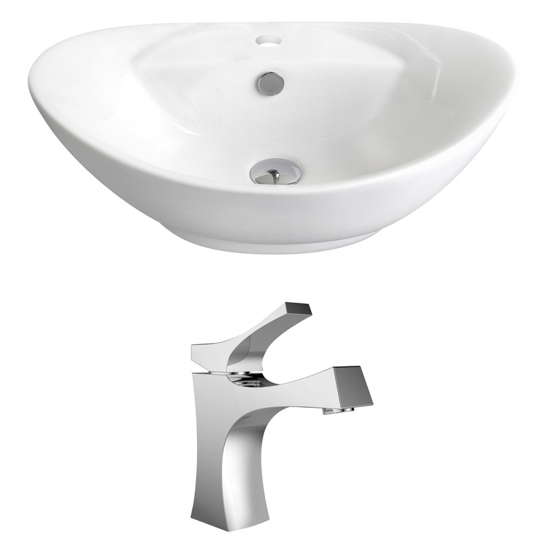 American Imaginations AI-14956 23" White Oval Ceramic Above Counter Bathroom Vessel Sink Set