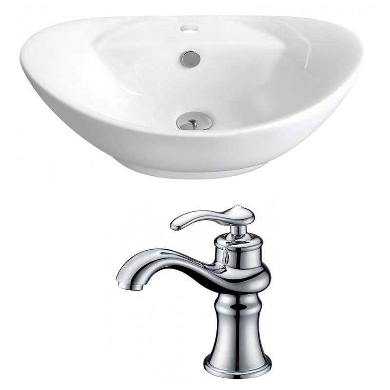 American Imaginations AI-14957 23" White Oval Ceramic Above Counter Bathroom Vessel Sink Set