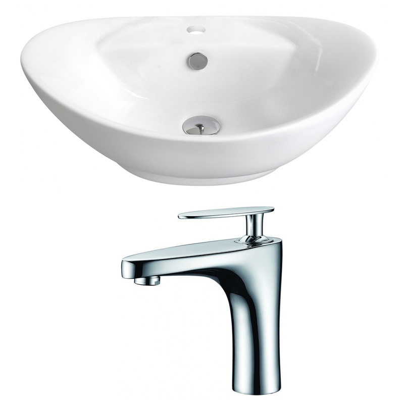American Imaginations AI-14958 23" White Oval Ceramic Above Counter Bathroom Vessel Sink Set