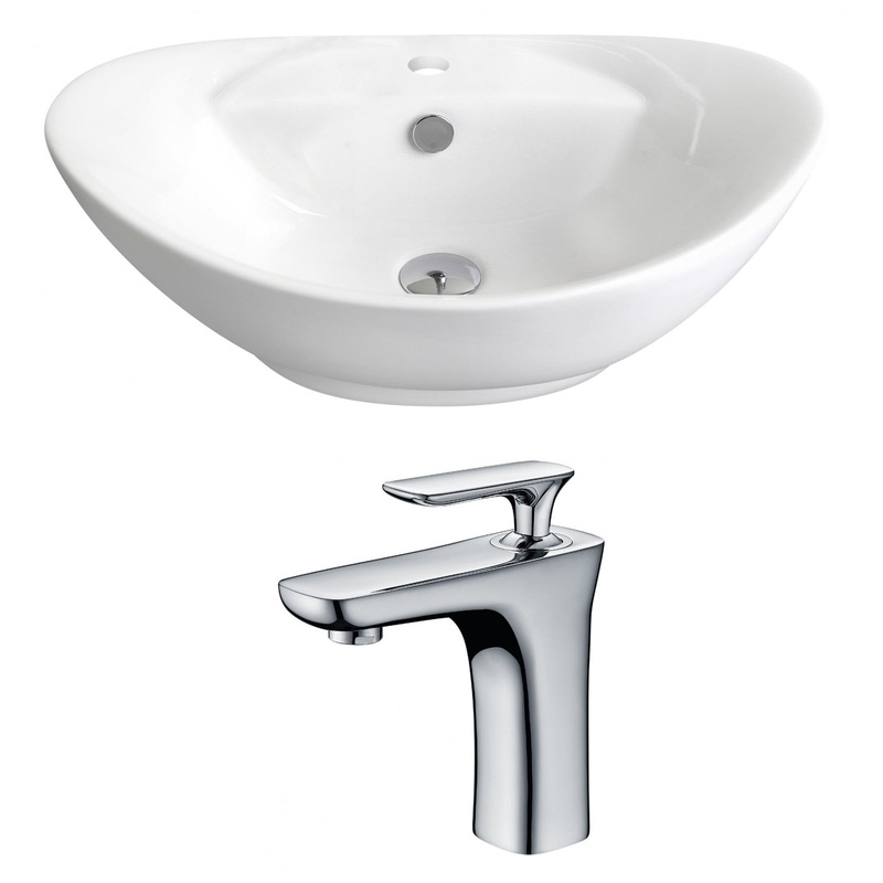 American Imaginations AI-14959 23" White Oval Ceramic Above Counter Bathroom Vessel Sink Set