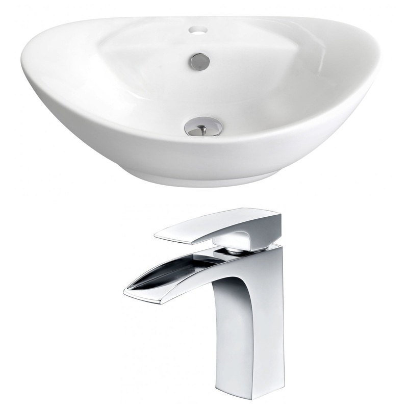 American Imaginations AI-14960 23" White Oval Ceramic Above Counter Bathroom Vessel Sink Set