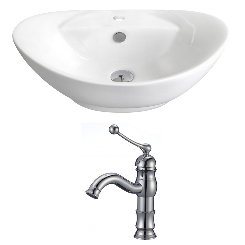 American Imaginations AI-14962 23" White Oval Ceramic Above Counter Bathroom Vessel Sink Set