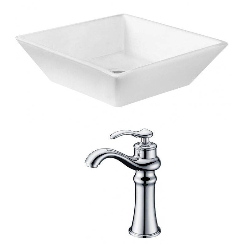 American Imaginations AI-14970 16" White Square Ceramic Above Counter Bathroom Vessel Sink Set