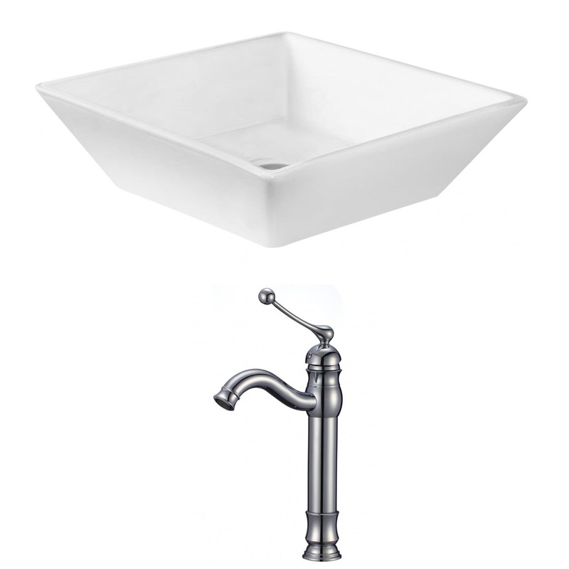 American Imaginations AI-14972 16" White Square Ceramic Above Counter Bathroom Vessel Sink Set