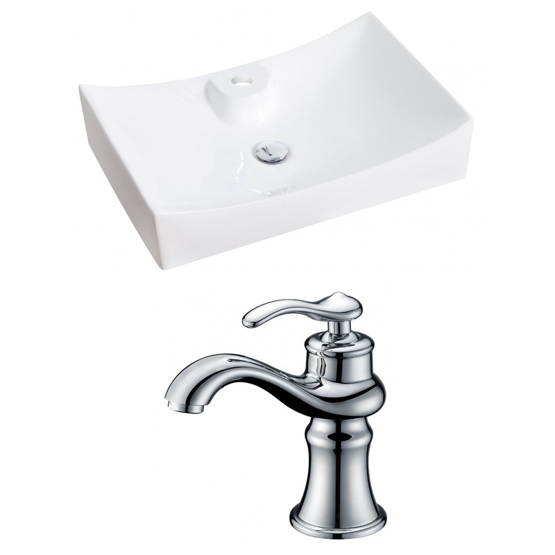 American Imaginations AI-14974 26" White Rectangular Ceramic Above Counter Bathroom Vessel Sink Set