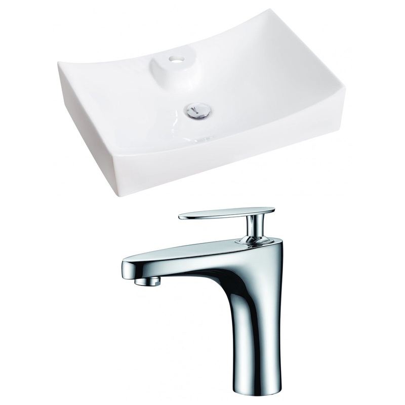 American Imaginations AI-14975 26" White Rectangular Ceramic Above Counter Bathroom Vessel Sink Set