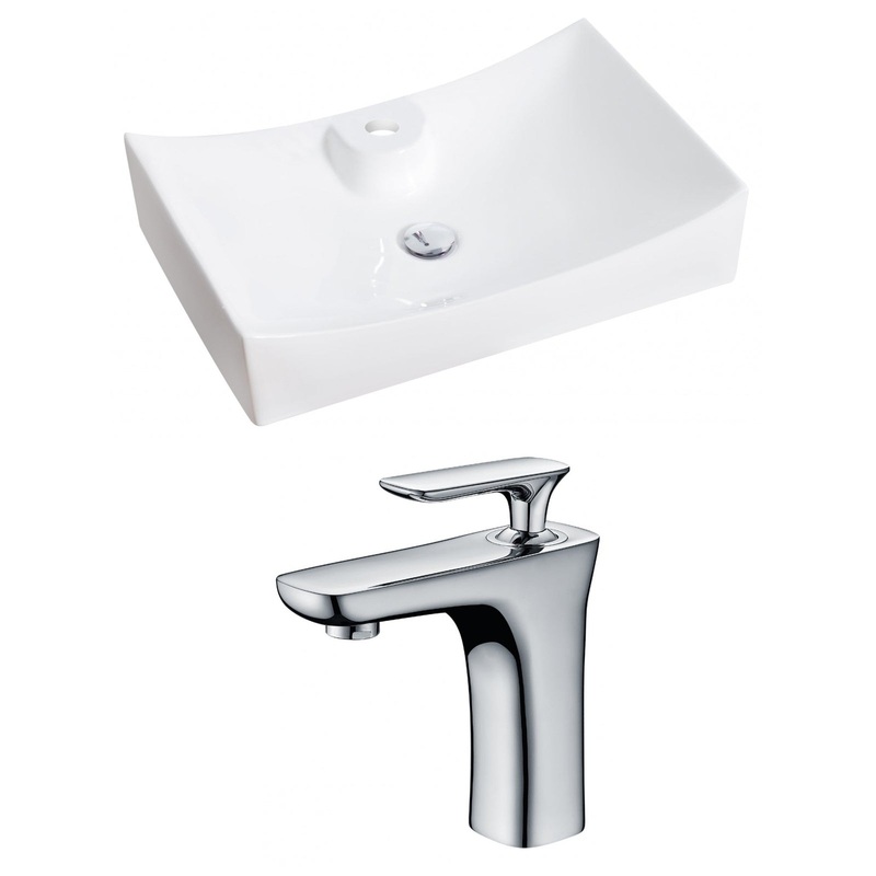 American Imaginations AI-14976 26" White Rectangular Ceramic Above Counter Bathroom Vessel Sink Set