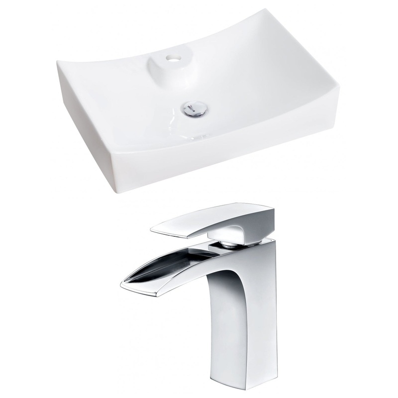 American Imaginations AI-14977 26" White Rectangular Ceramic Above Counter Bathroom Vessel Sink Set